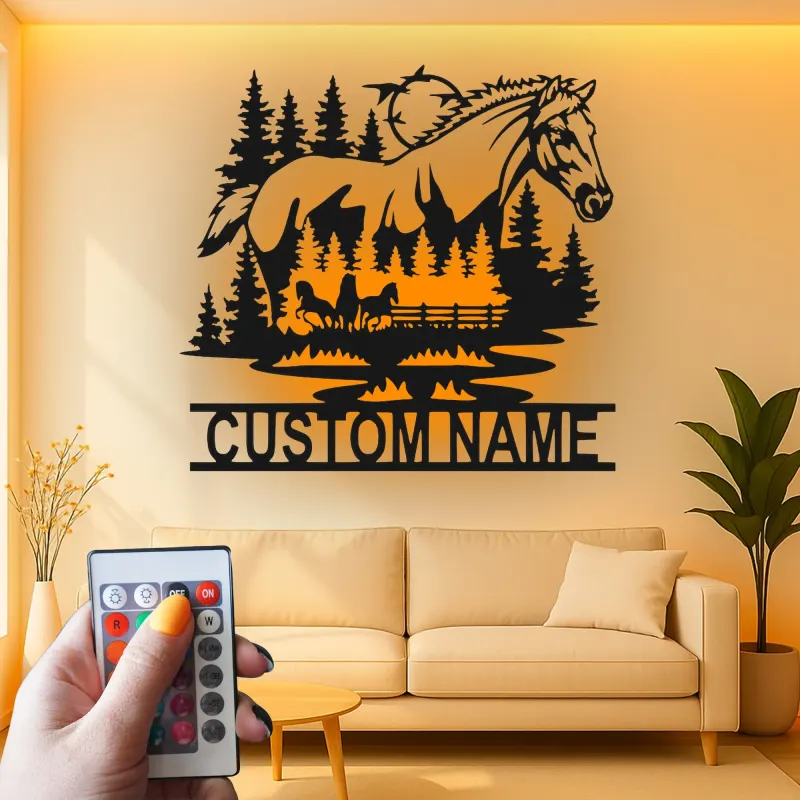 Arte murale in metallo LED personalizzata per cavalli | Decorazioni equestri per ranch | Segnaletica per stalle e regalo per amanti dei cavalli