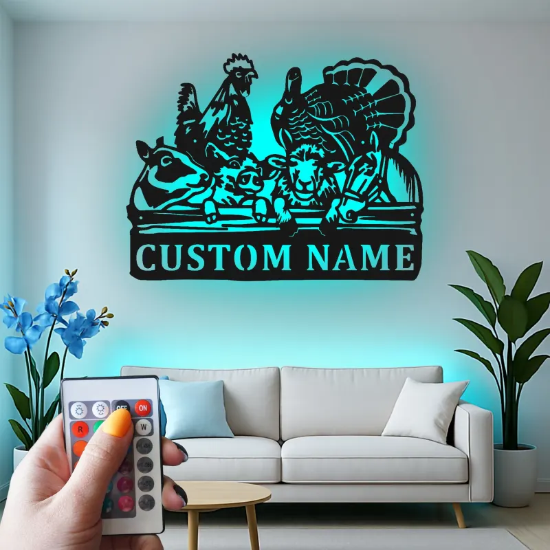 Décoration murale en métal personnalisée avec animaux de la ferme et rétroéclairage