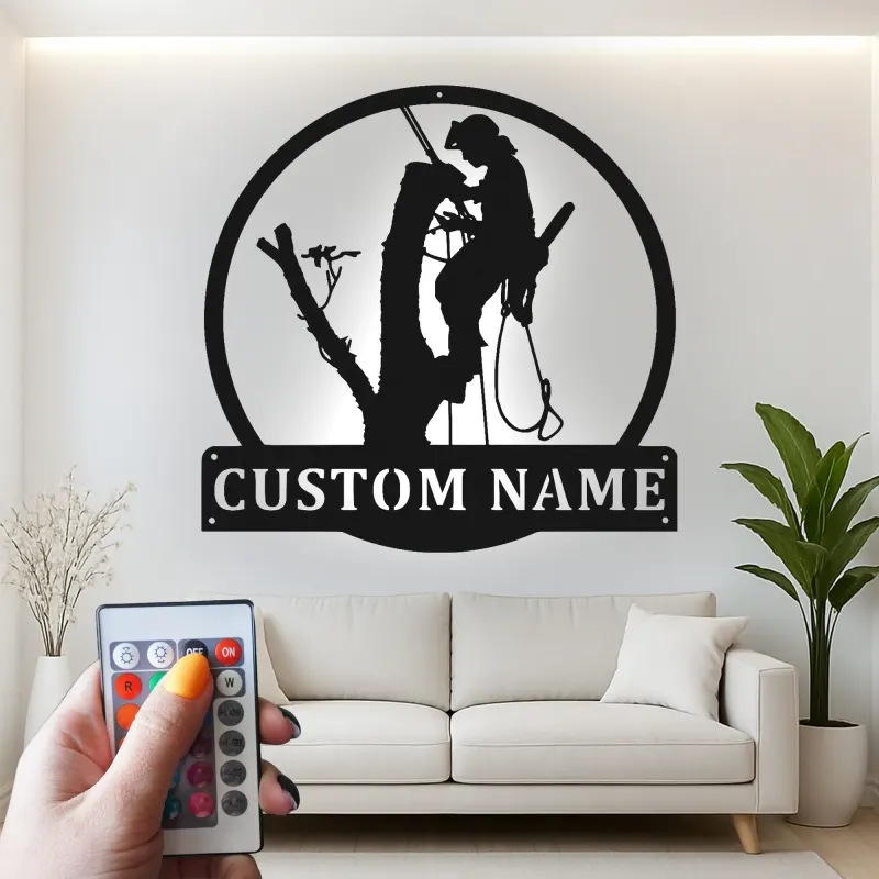 Personalisierte LED-beleuchtete Metall-Wandkunst Baumkletterer Einzigartiges Geschenk für Arboristen