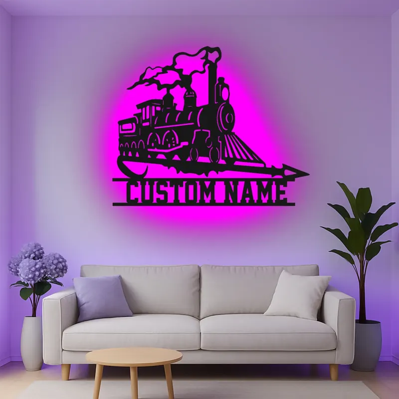 Custom Steam Train Led Light Metal Wall Art Personalized Gift for Train Enthusiasts Man Cave or Office Decor 2
