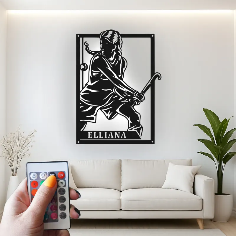 Custom Field Hockey Sign | Personalized LED Metal Wall Art | Athlete Name Decor for Girls Room | Sports Gift