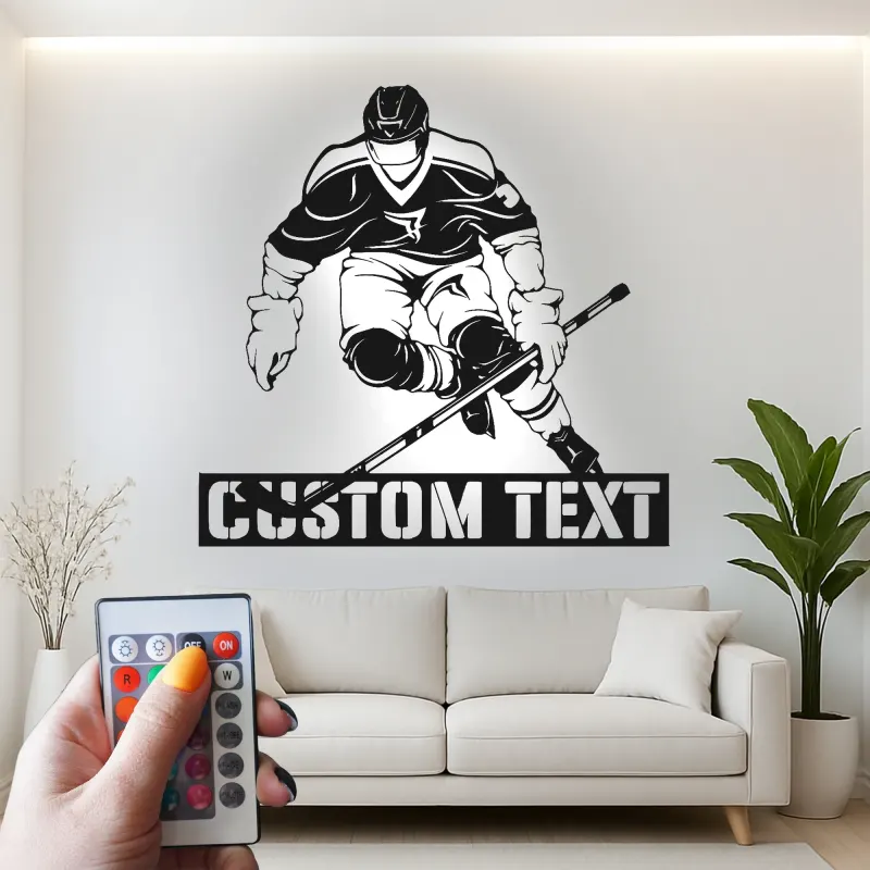 Personalisierte Hockey Wandkunst | Individuelles LED Metallschild für das Spielzimmer | Geschenk für Hockeyspieler