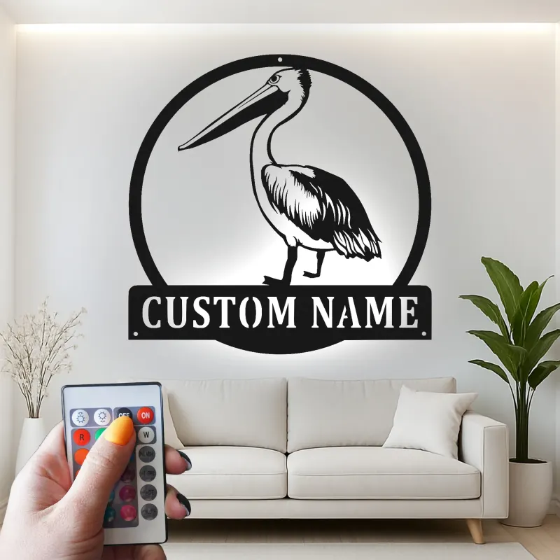 Custom Brown Pelican LED Metal Sign | Coastal Wall Art Decor | Beach House Lighted Nameplate | Personalized Nautical Gift