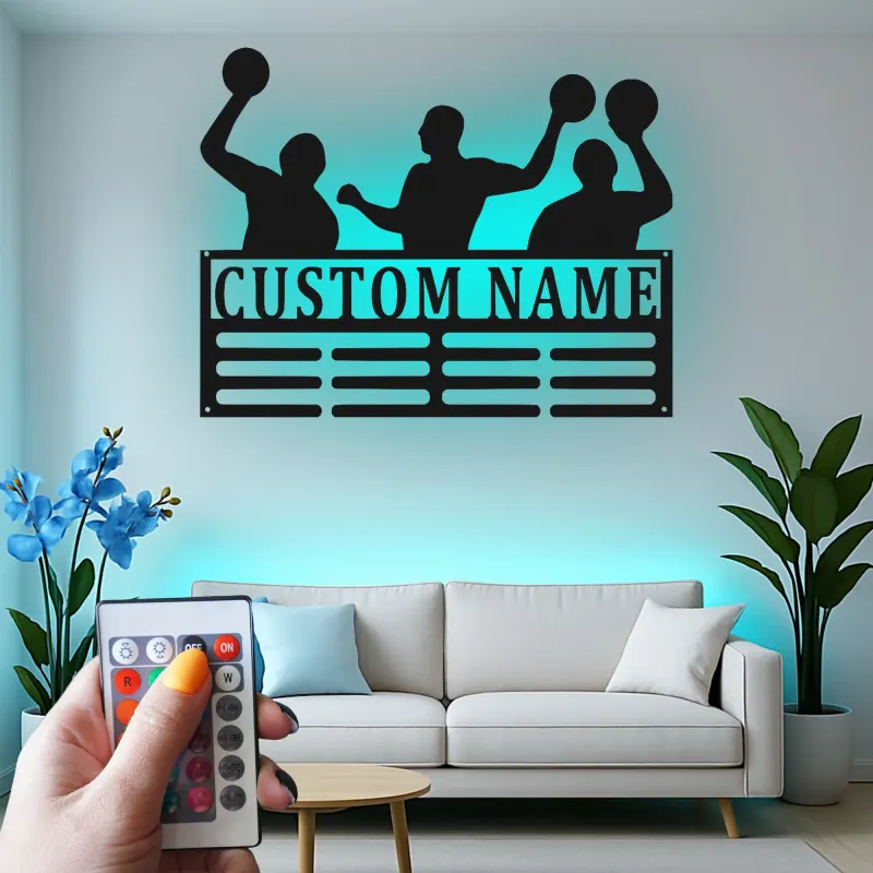 Décoration murale en métal personnalisée avec éclairage LED pour joueurs de basketball - Cadeau personnalisé pour fans de sport