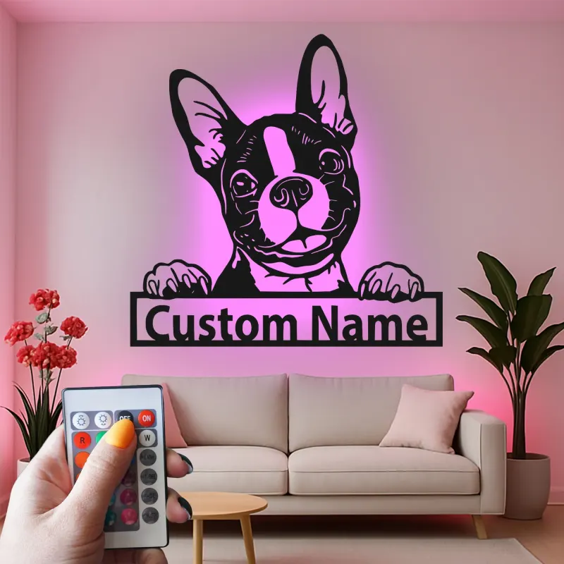 French Bulldog LED Metal Wall Art | Custom Dog Name Sign | Personalized Pet Lover Gift | Modern Home Decor