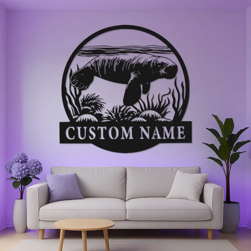 Custom Manatee LED Metal Wall Art | Personalized Nautical Decor | Florida Ocean Lover Gift Sign