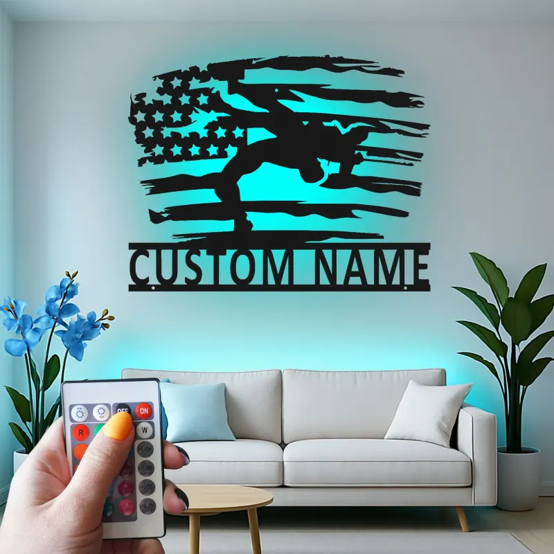 Cartel de metal LED personalizado con bandera americana para soldados, regalo militar para veteranos, decoración patriótica del hogar