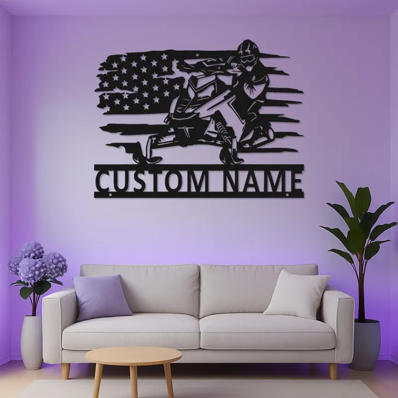 Custom Snowmobile Rider Metal Sign | Personalized LED Wall Art | Winter Sports Gift for Riders & Garage Decor