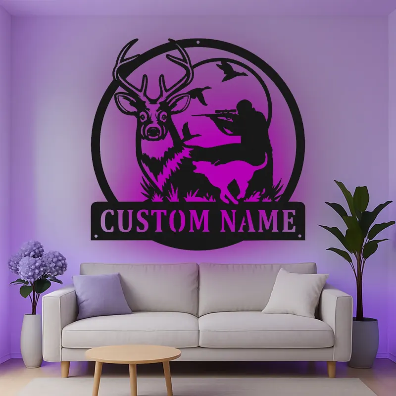 Personalisierte LED-Beleuchtung Metall-Wandkunst für Jäger und Rehe – Geschenk für Outdoor-Enthusiasten, Man Cave Jagd Dekor