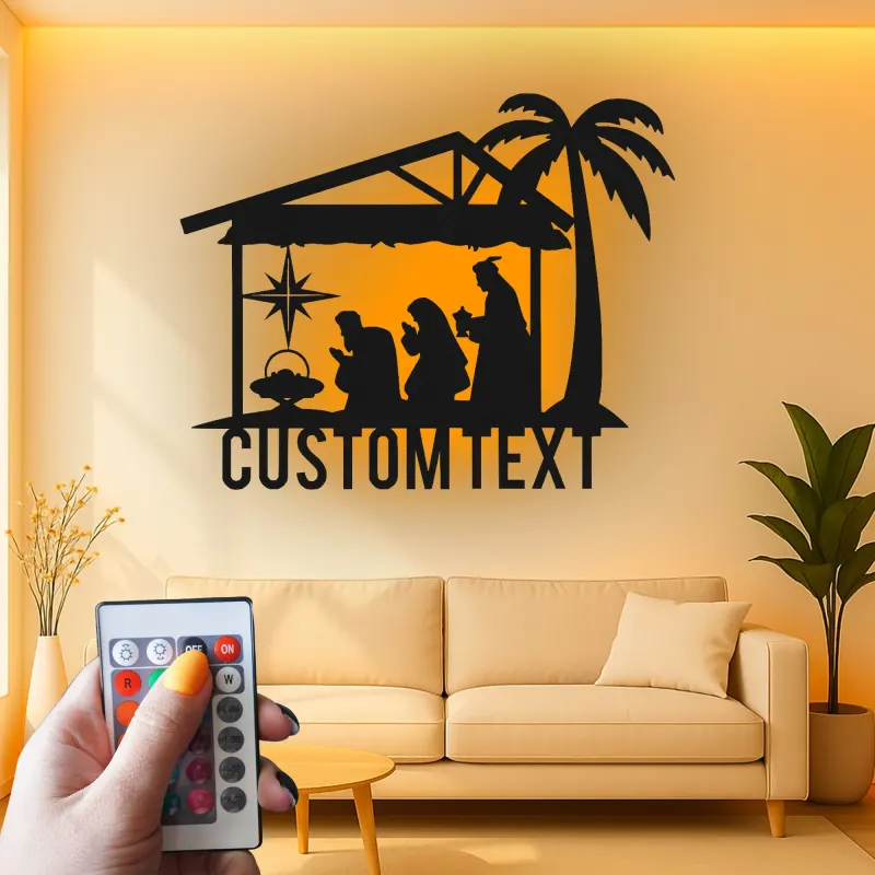 Panneau LED personnalisé de crèche | Art mural en métal pour Noël | Décor religieux de fête | Idée cadeau pour famille chrétienne