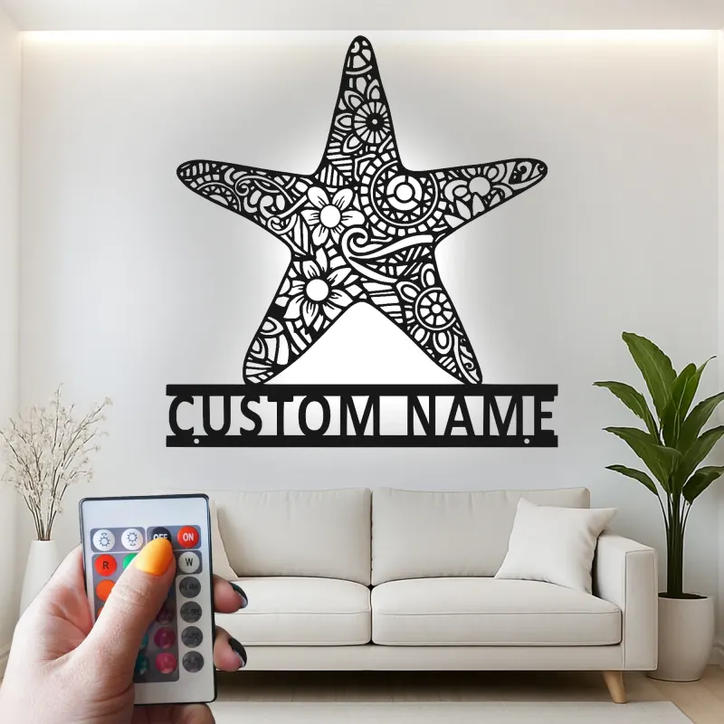 Personalized Starfish LED Sign | Custom Name Metal Wall Art | Ocean Inspired Decor for Beach House, Salon or Nursery