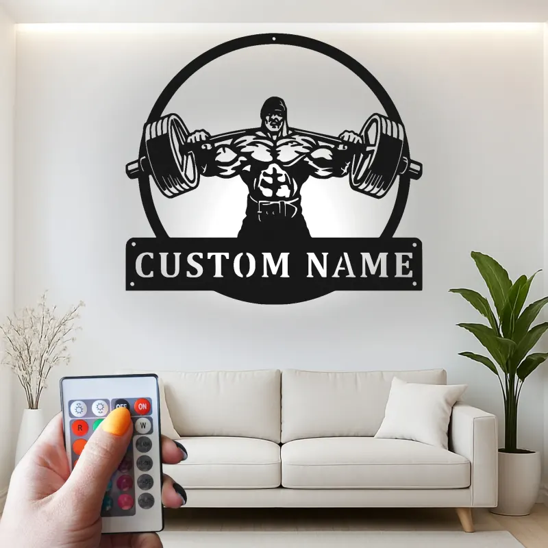 Custom Bodybuilder Weightlifting Led Light Metal Wall Art Gym Decor Gift for Fitness Enthusiasts Home Gym Wall Accent
