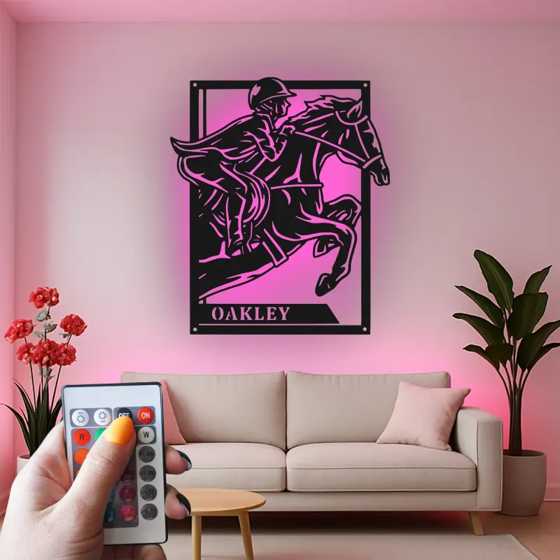 Personalized Equestrian LED Sign | Custom Horse Jumper Metal Art | Stable & Ranch Decor | Horse Lover Gift