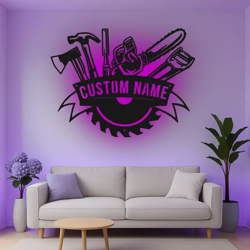 Cartel de metal personalizado con luz LED de juego de herramientas regalo para el manitas decoración de garaje taller 6