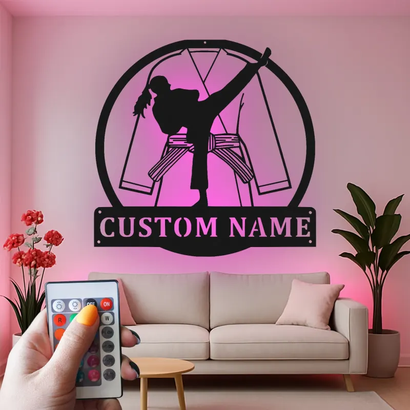 Personalisiertes LED-Metallschild für Kampfsportler – Geschenk für Karate-Enthusiasten, Dojo Wanddekoration