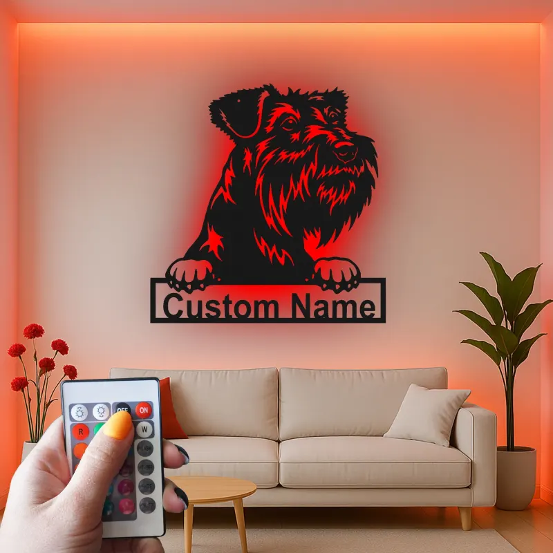 Custom Schnauzer LED Sign | Personalized Metal Pet Portrait | Modern Dog Lover Wall Art for Home