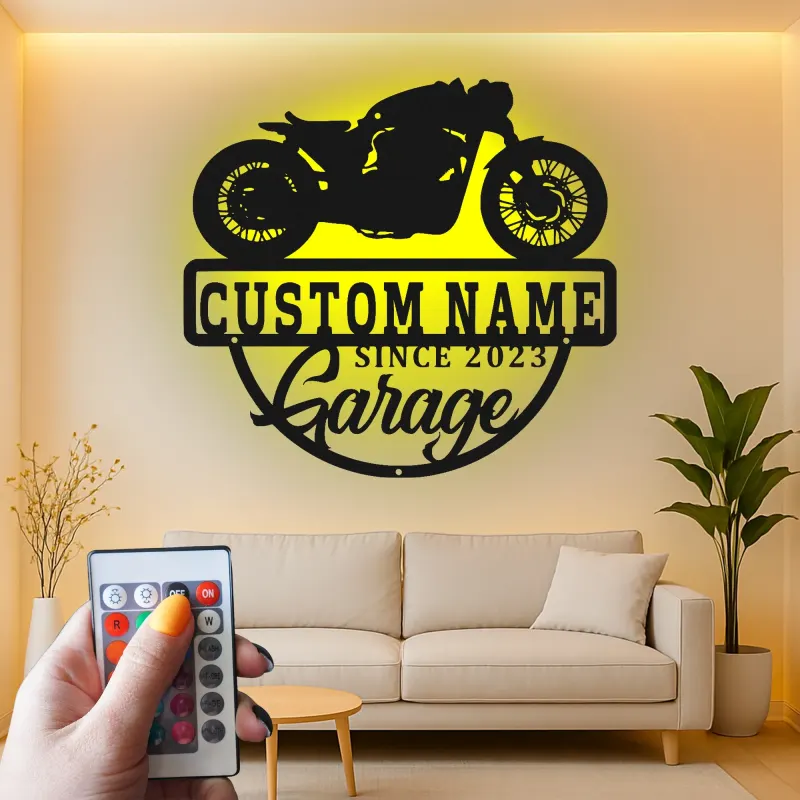 Insegna in metallo personalizzata per garage motociclistico con luce LED regalo per motociclisti decorazione per garage