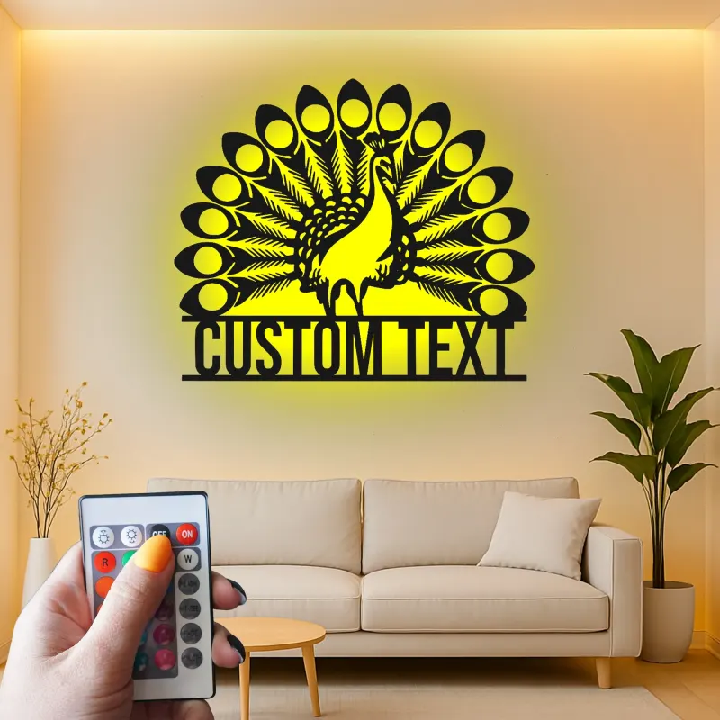 Enseigne en métal personnalisée de paon | Art mural éclairé LED pour maison et entreprise | Décor d'oiseau Art déco