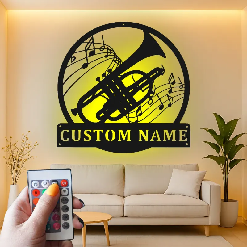 Custom Trumpet Led Light Metal Wall Art Personalized Musician Gift Music Room Decor for Brass Instrument Lovers 1