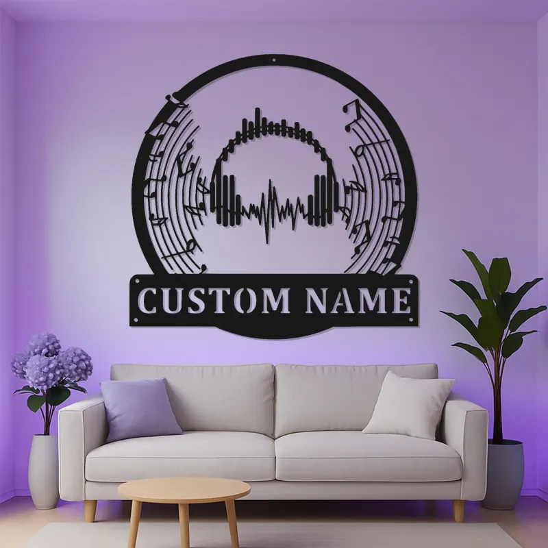 Personalized DJ LED Sign | Custom Metal Headphones Wall Art | Soundwave Music Studio Decor | Audio Wave Gift for Musicians