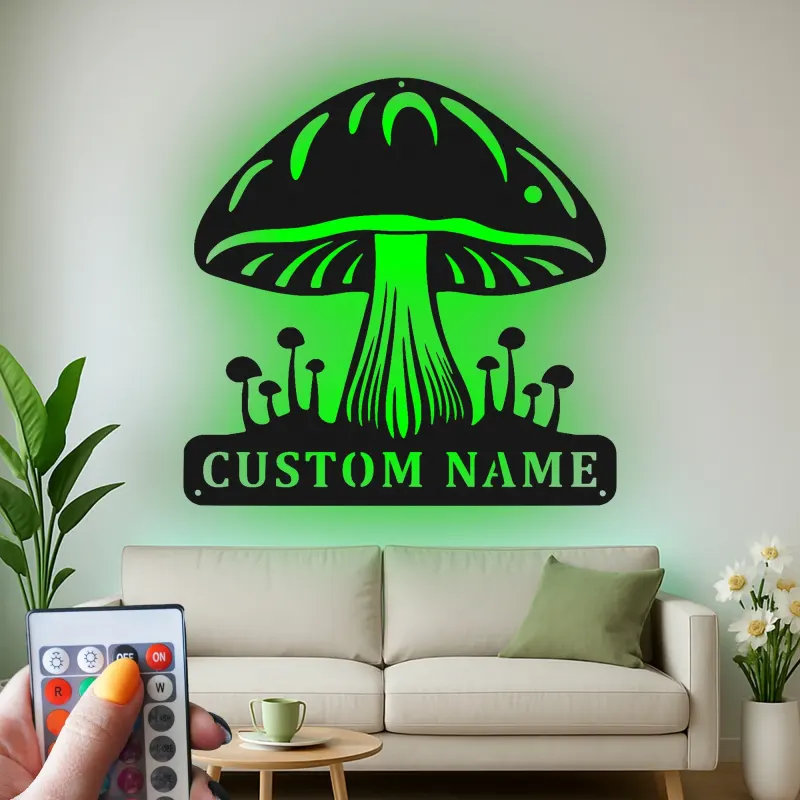 Individuelles Pilz-Metallschild | Personalisierte LED-Pilz-Wandkunst | Vintage-Naturfreunde-Geschenk für Studio- und Schlafzimmerdekoration