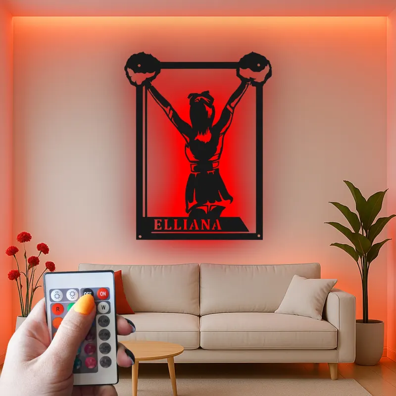 Insegna in metallo LED personalizzata per cheerleader - Regalo per appassionati di cheerleading per camera da letto o decorazione per palestra