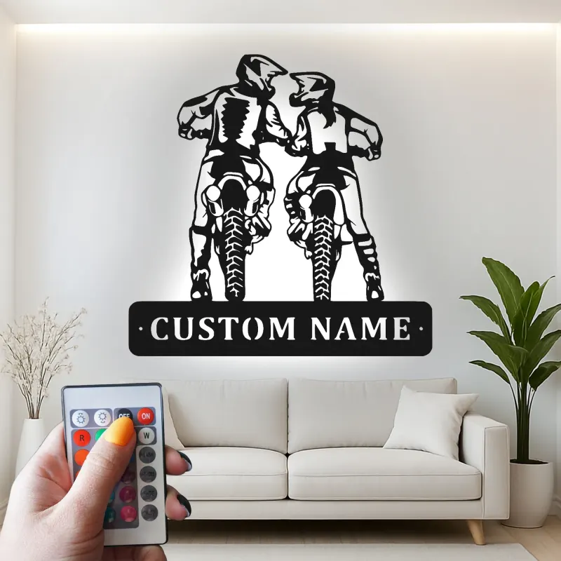 Personalisierte LED-Beleuchtung Metall-Wandkunst für Motocross-Fahrer – Geschenk für Dirtbike-Enthusiasten, Garage oder Man Cave Dekor