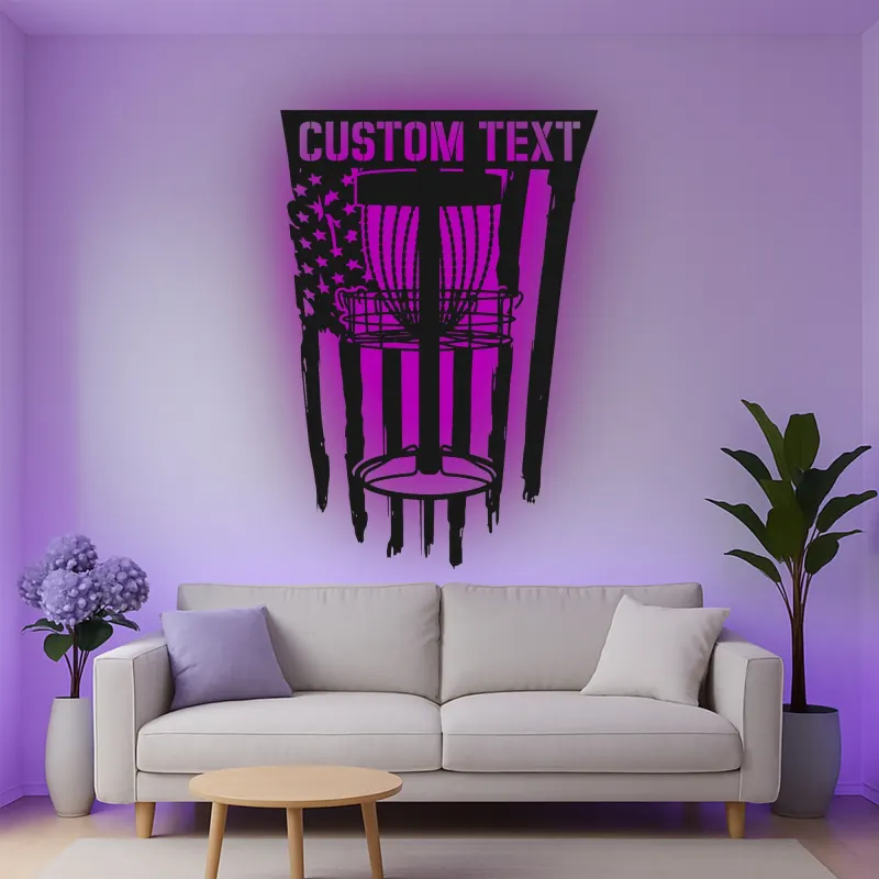 Custom Disc Golf Basket Led Light Metal Wall Art Gift for Disc Golf Enthusiast Game Room Decor