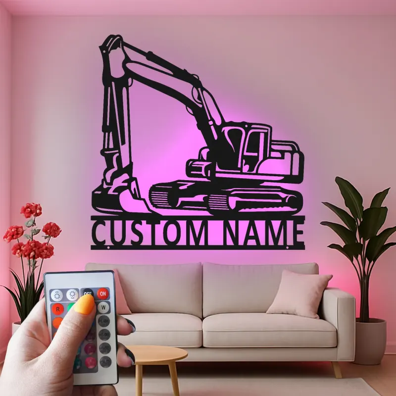 Insegna in metallo LED personalizzata per escavatore - Regalo per appassionati di costruzione