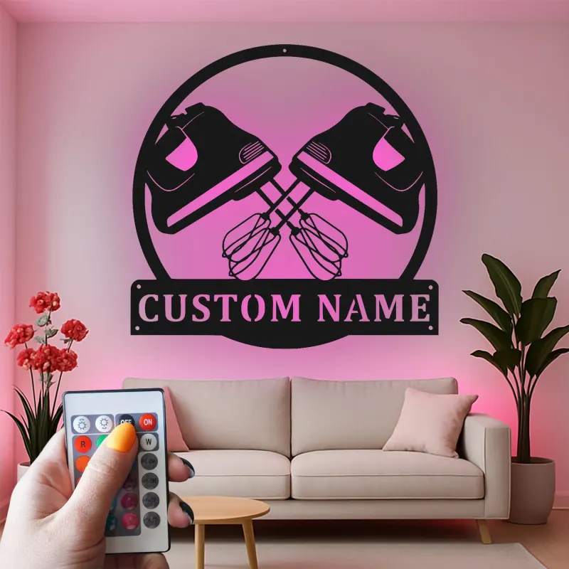 Cartel de metal LED personalizado de mezcladora, regalo de cocina personalizado para panaderos, decoración de panadería