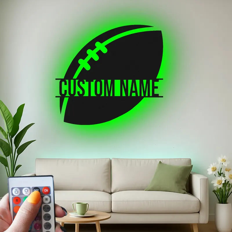 Custom Football LED Sign | Personalized Metal Wall Art | Game Room Decor & Sports Fan Gift | Teen Bedroom Light