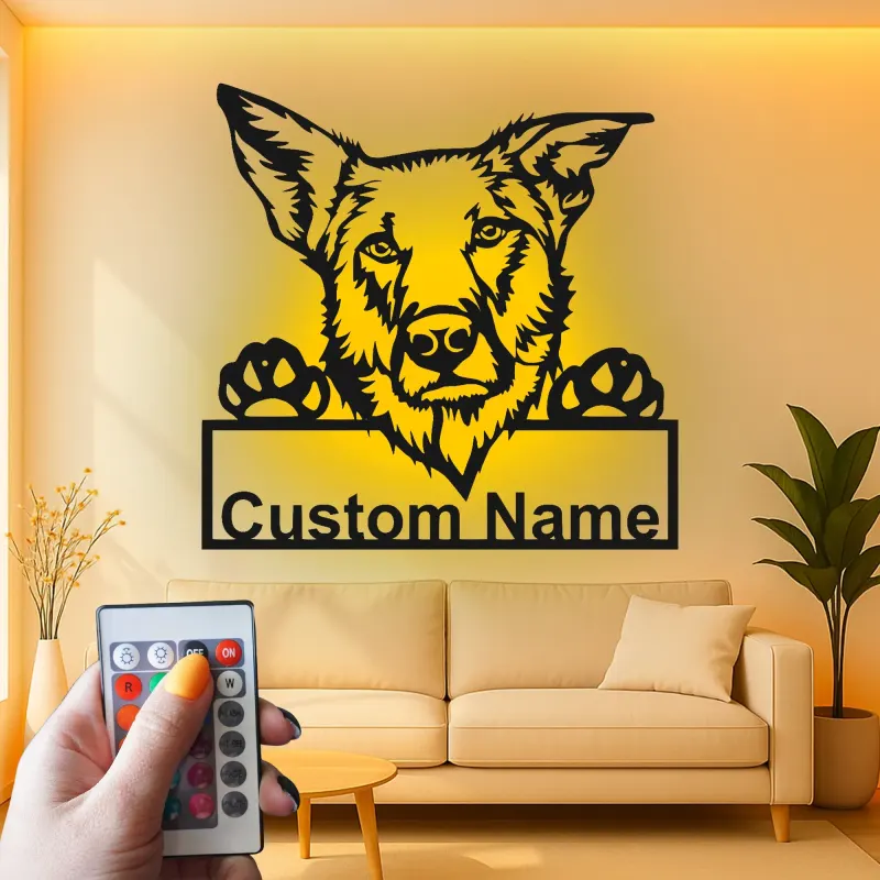 Cartel de metal LED personalizado de Pastor Alemán, regalo para amantes de los perros, decoración para la sala de estar