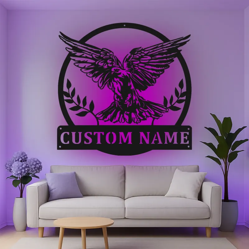 Custom Eagle Led Light Metal Wall Art Personalized Gift for Nature Lovers Living Room or Office Decor