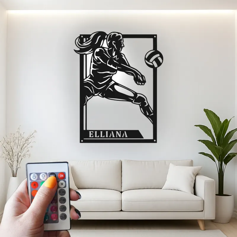 Personalisierte LED-Metall-Wandkunst Volleyballspieler Geschenk für Athleten, Spielzimmer Sportdekoration