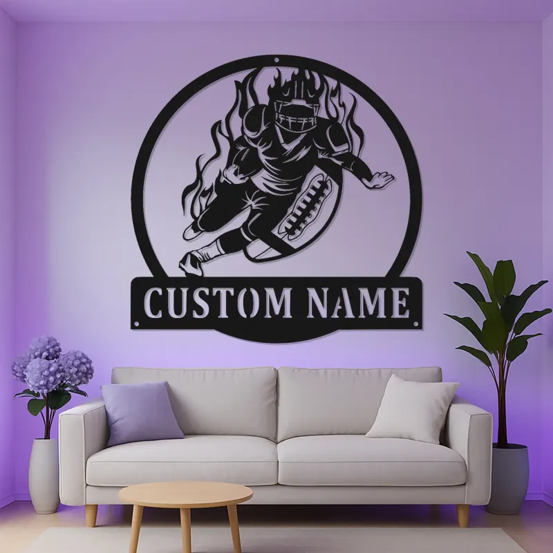 Insegna LED personalizzata con giocatore di football | Decorazione murale in metallo personalizzata | Arredo camera ragazzi e man cave | Regalo per atleta