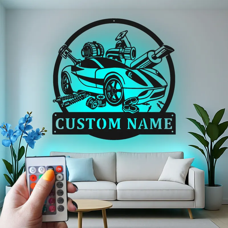 Insegna in metallo personalizzata con luce LED per auto sportive regalo per appassionati di auto decorazione garage o man cave