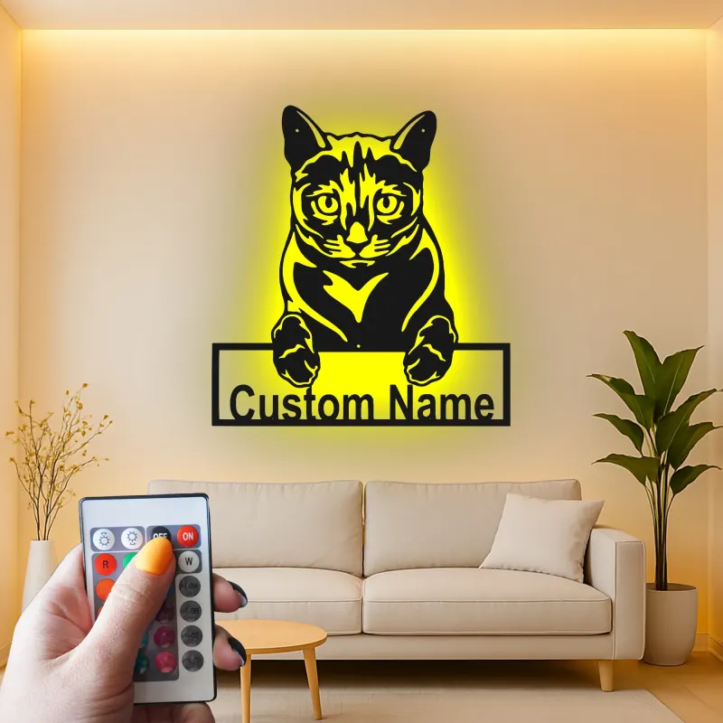 Cartel de metal LED de gato personalizado, regalo para amantes de mascotas, decoración para salón