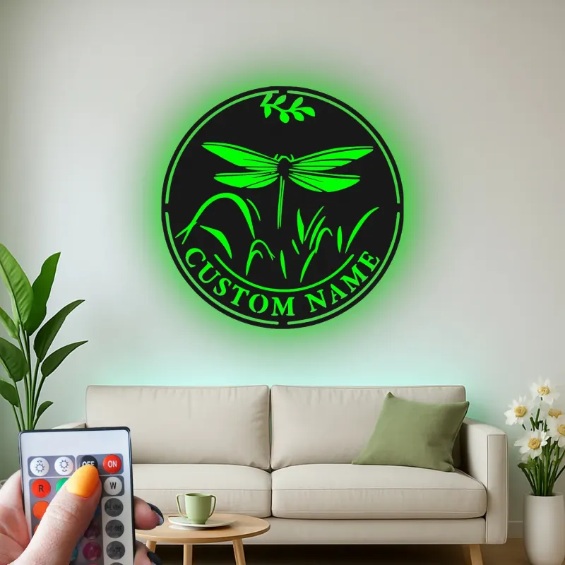 Décoration murale en métal LED personnalisée Libellule Cadeau pour amoureux de la nature Décor de jardin ou patio 1