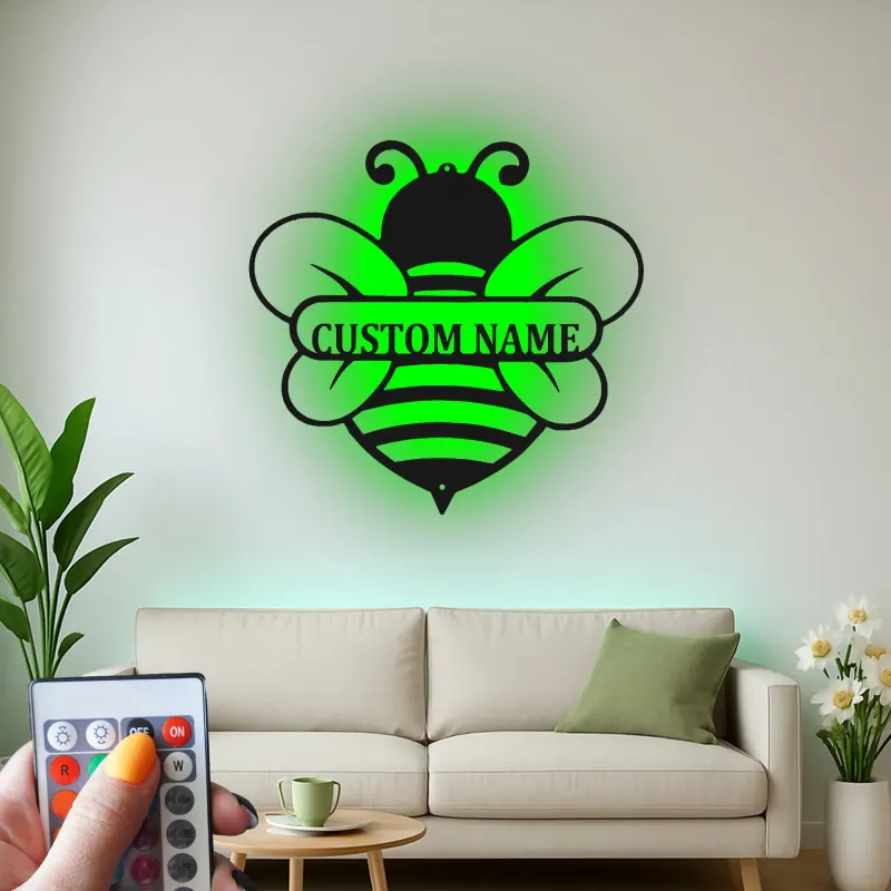 Insegna in metallo LED personalizzata con ape - Regalo per amanti della natura, decorazione per asilo o giardino