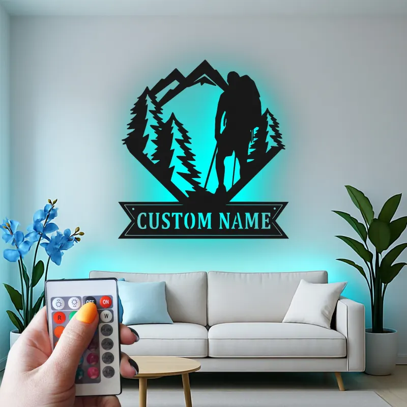 Cartel de metal personalizado de senderismo con LED | Decoración de montaña personalizada | Letrero regalo para amantes del aire libre