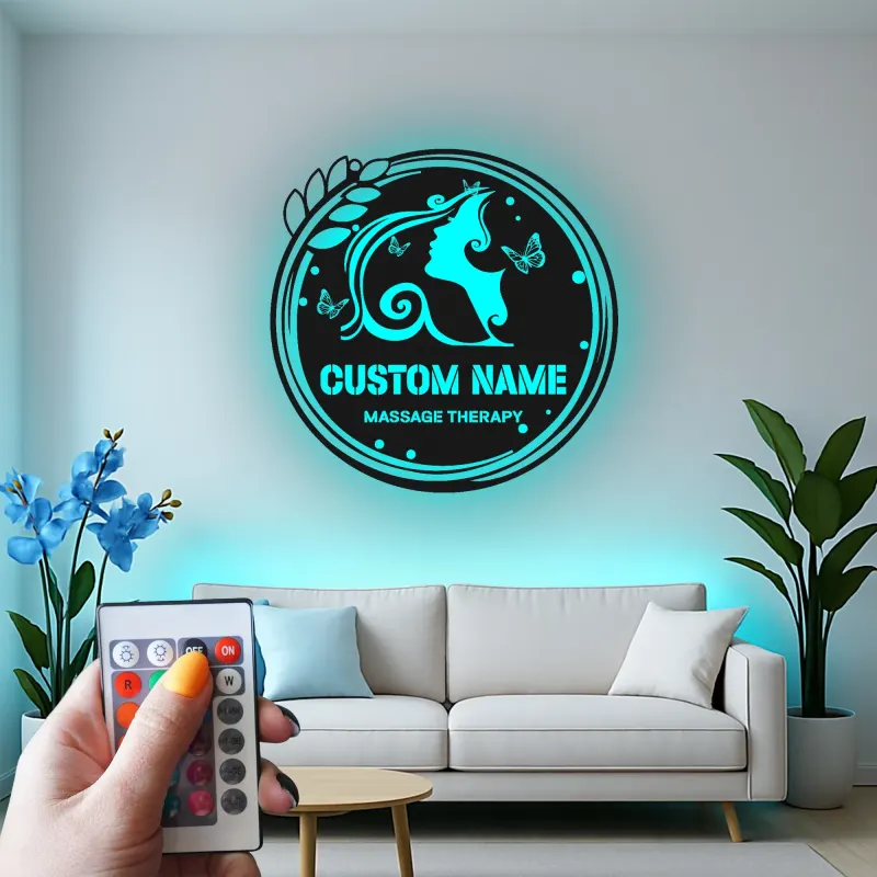 Insegna in metallo LED per terapia di massaggio personalizzata, decorazione per spa, regalo per salone