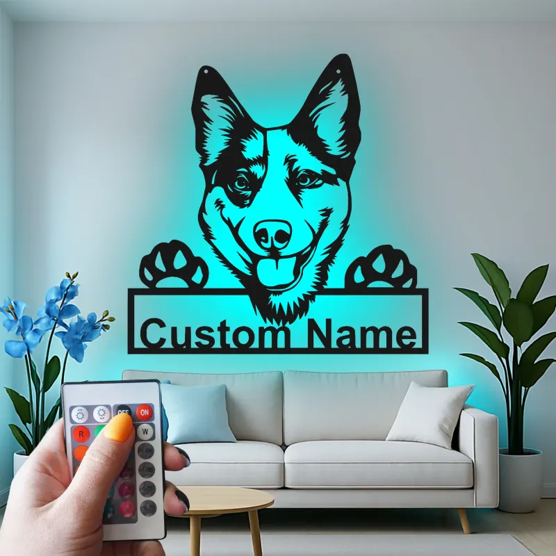 Cartel de metal LED personalizado de pastor alemán, regalo para amantes de los perros, decoración para la sala de estar 2