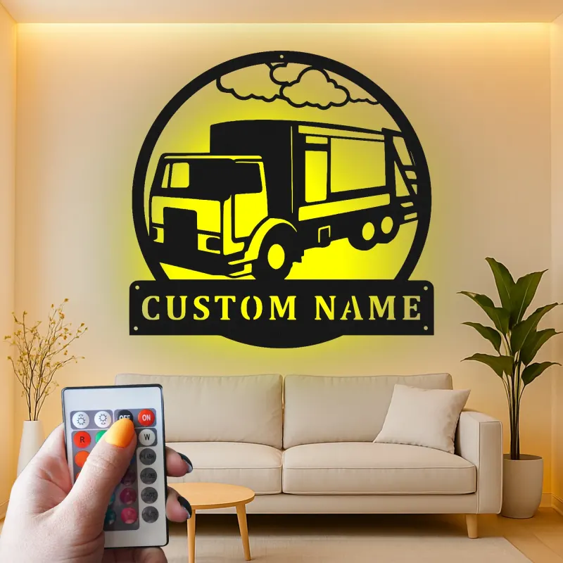 Personalized Trucker Sign with LED | Custom Semi Truck Metal Wall Art | Gift for Truckers & Garage Decor