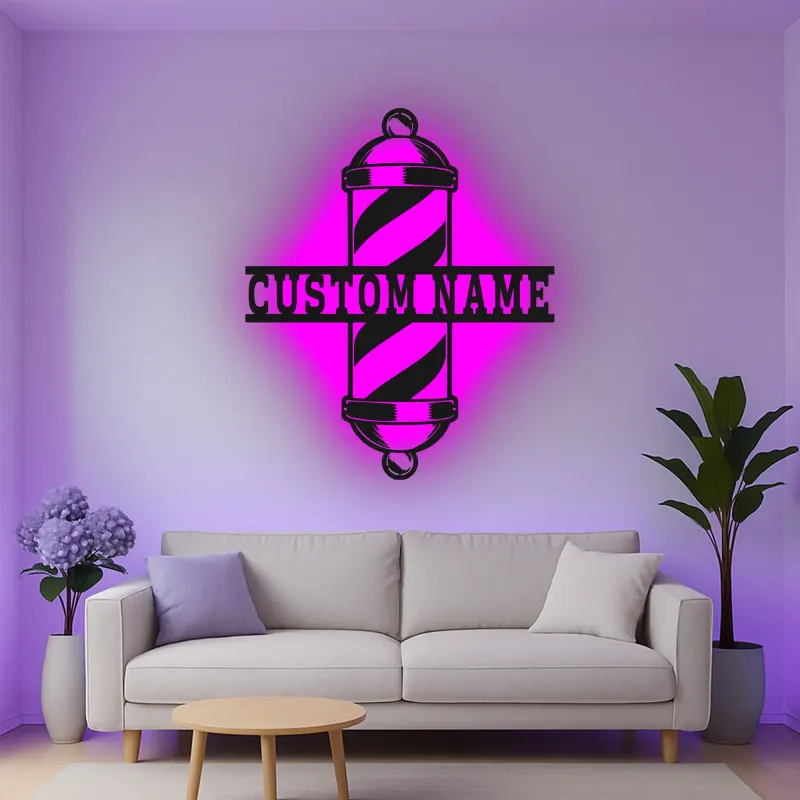 Custom Barber Pole Led Light Metal Wall Art Personalized Gift for Barbers Salon Decor Sign