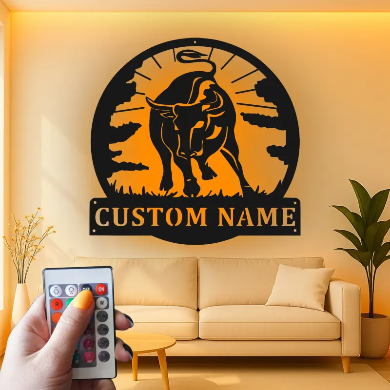 Personalisiertes Bull LED Licht Metallschild Rustikale Ranch Deko Geschenk für die Wand