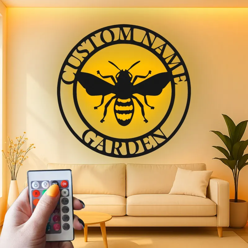 Insegna in metallo LED personalizzata con ape - Regalo per giardinieri, decorazione per patio all'aperto