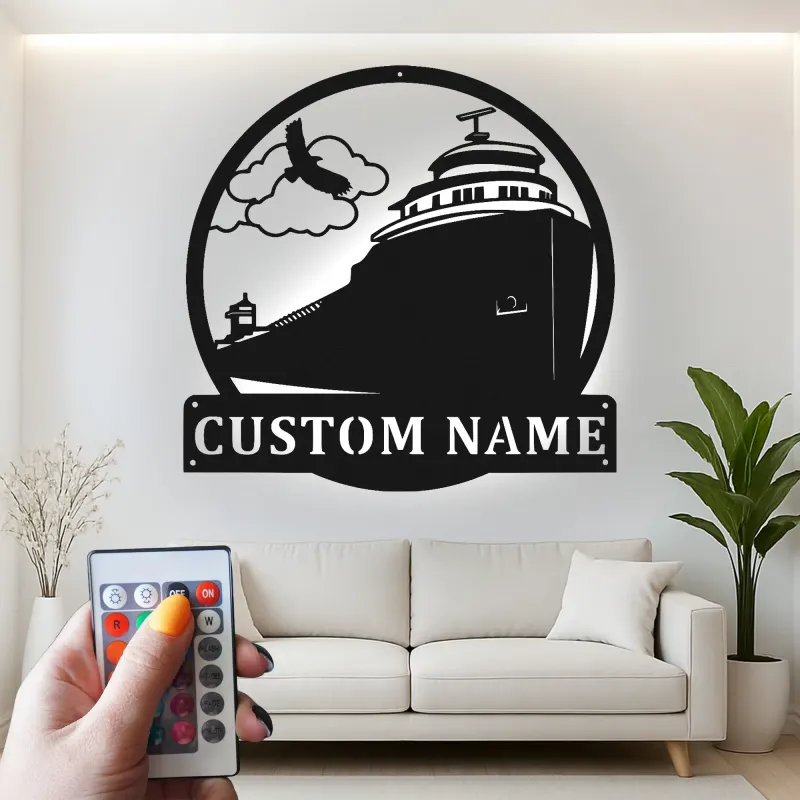 Custom Cruise Ship Metal Sign | LED Nautical Wall Art | Personalized Travel Gift | Home Bar Decor | Laser Cut Silhouette