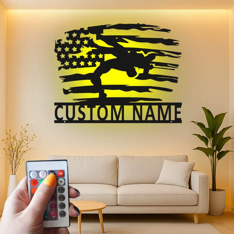 Cartel de metal LED personalizado con bandera americana para soldados, regalo militar para veteranos, decoración patriótica del hogar