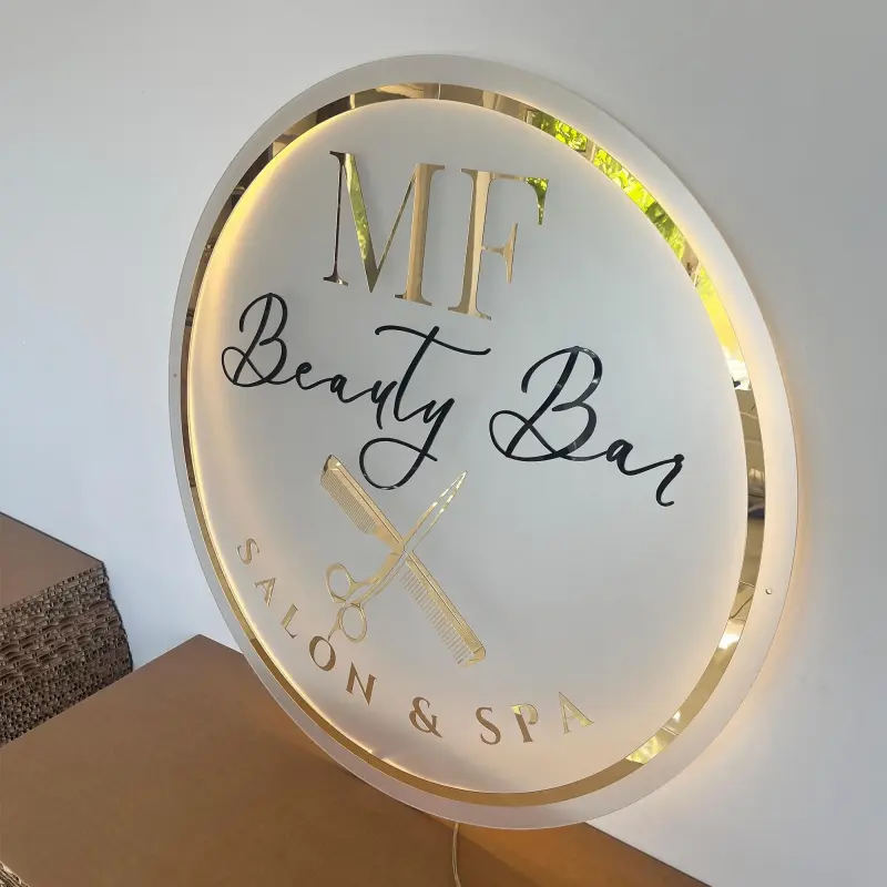 Cartel de neón LED de negocio personalizado | Logo retroiluminado de acrílico y metal | Decoración de pared para salón, estudio y oficina