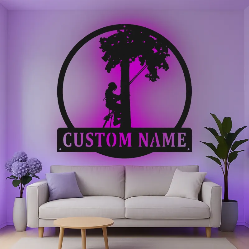 Cartel de metal LED de escalador de árboles regalo personalizado para arboristas decoración de entusiastas del aire libre